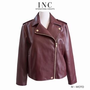 INC International Concepts Women's Burgandy Faux Leather Jacket